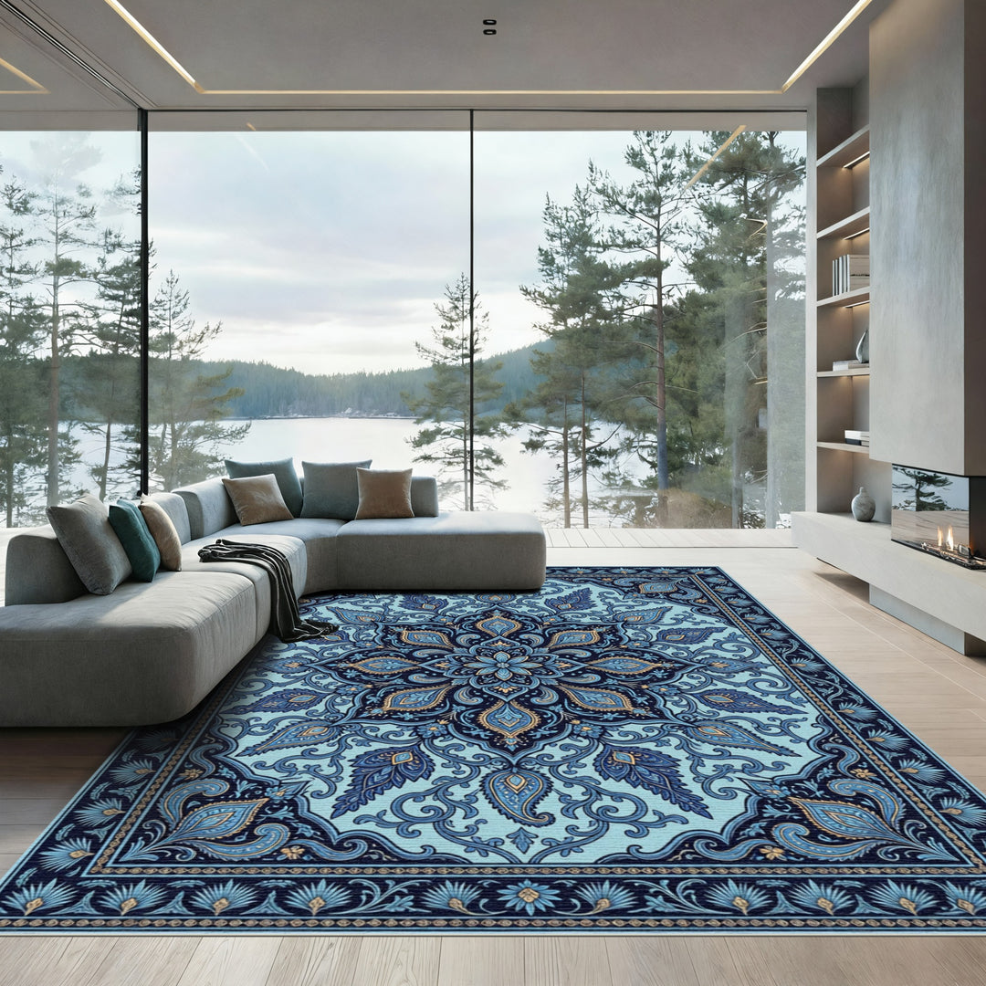 Radiant Teal Paisley Medallion Rug