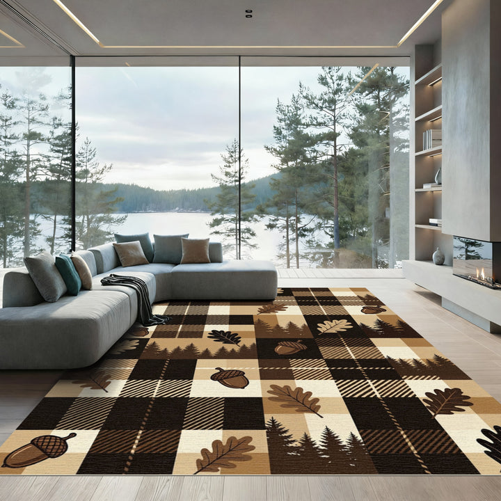 Rustic Plaid Oak Leaf Acorn Rug