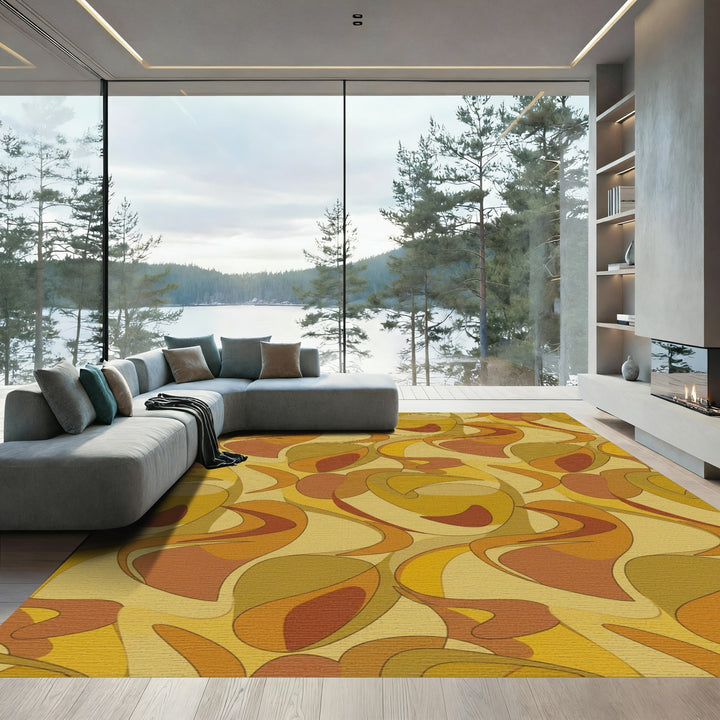 Retro Orange Swirls Abstract Rug