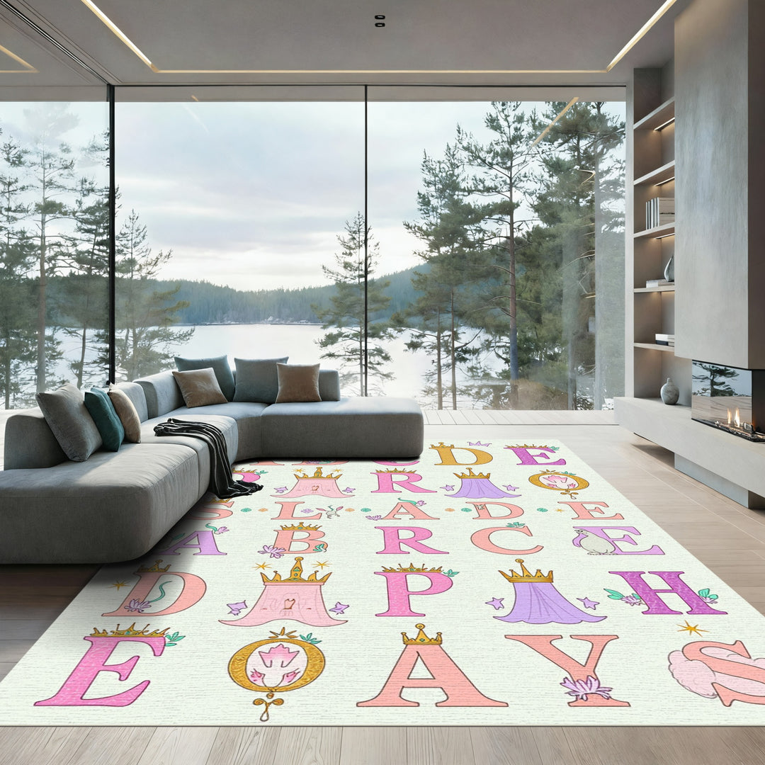Whimsical Crowned Alphabet Princess Dreamscape Rug