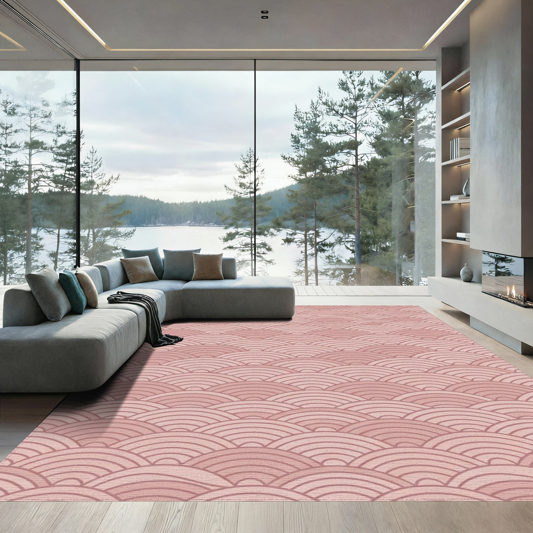 Serene Rose Geometric Waves Rug