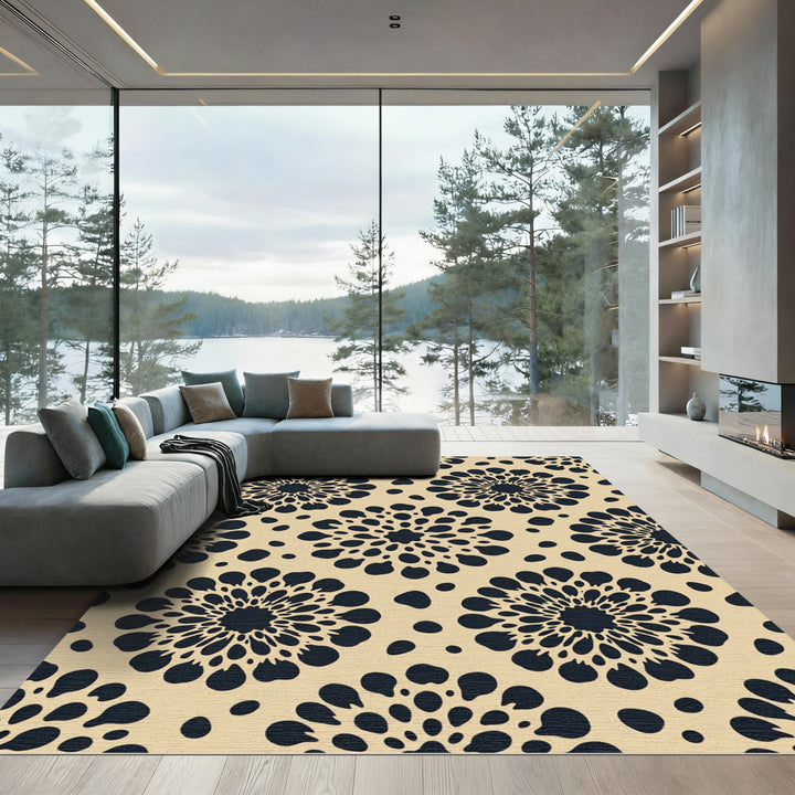 Dark Floral Burst Beige Rug