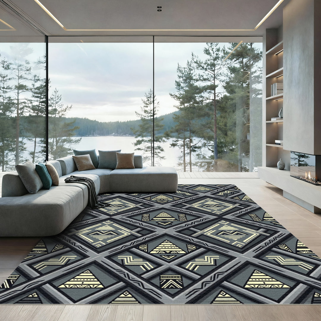 Gray Geometric Tribal Diamond Rug