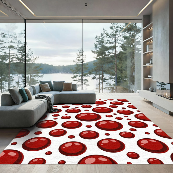 Deep Red Droplet Scattered Bubbles Rug