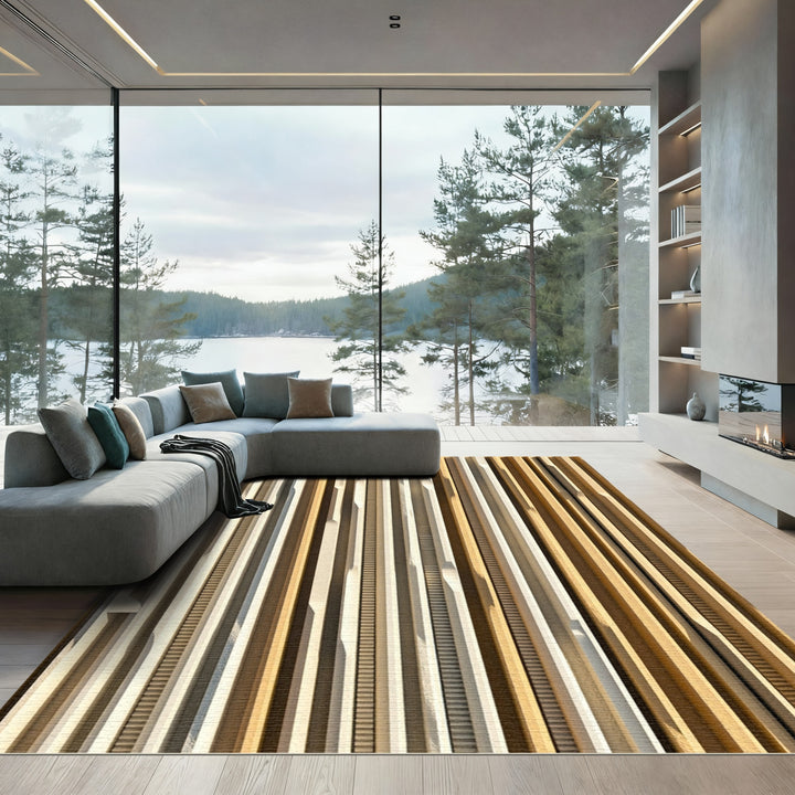 Neutral Textured Vertical Stripe Rug