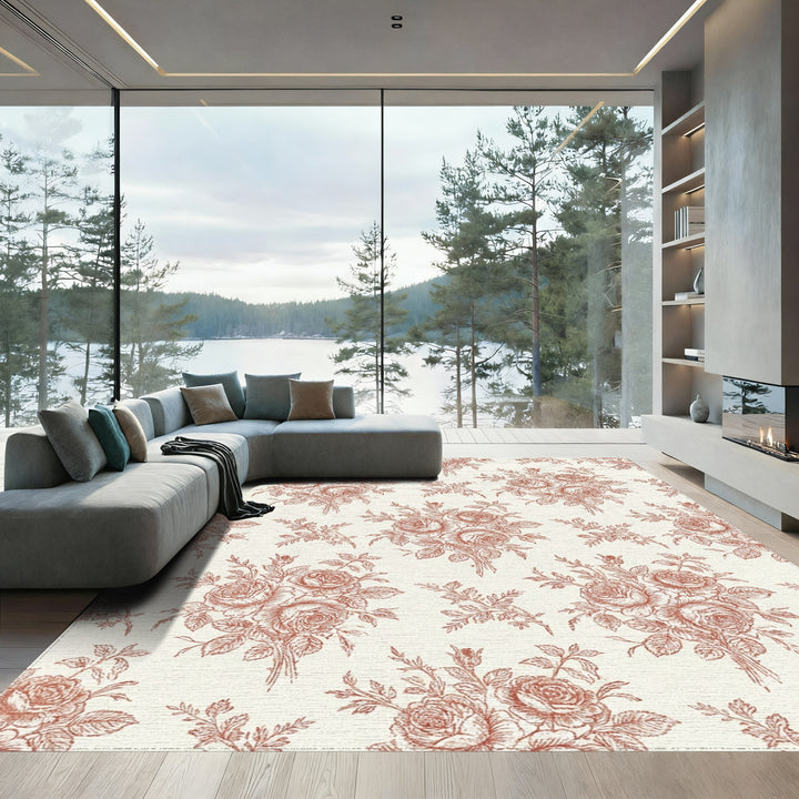 Terracotta Rose Bouquet Toile Rug