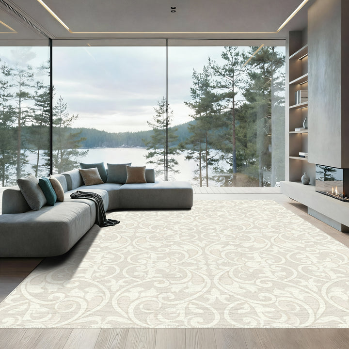 Cream Baroque Scroll Lace Rug