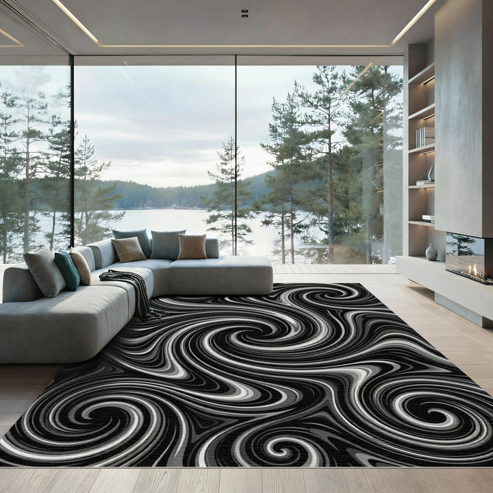 Monochromatic Swirl Abstract Vapor Rug