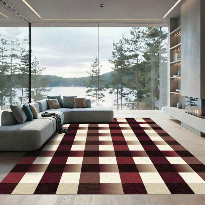Classic Burgundy Gingham Check Rug