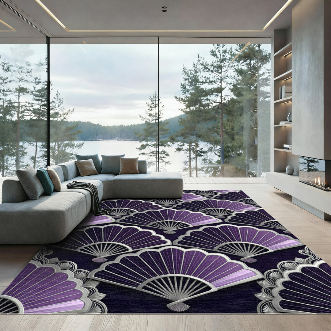 Art Deco Purple Fan Scallop Rug