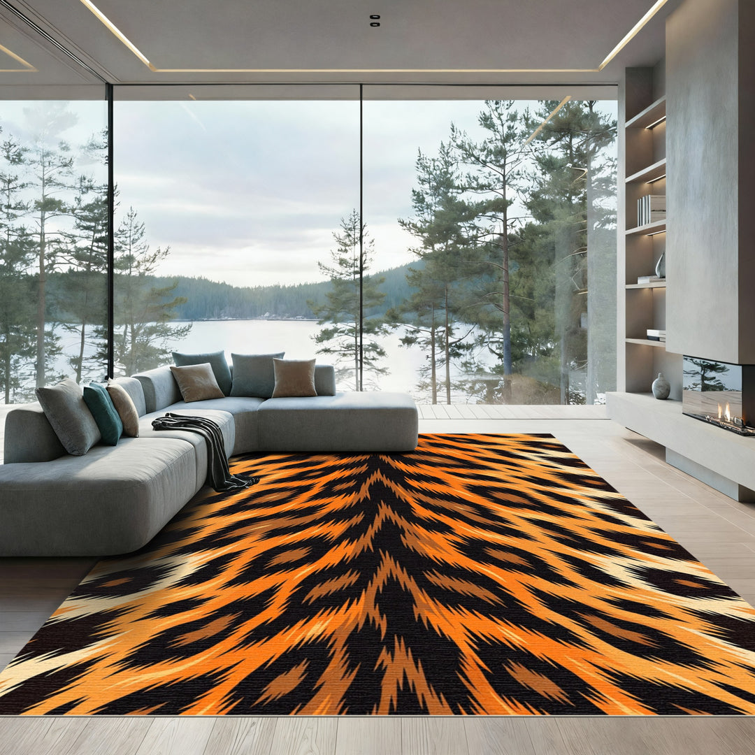 Bold Orange Leopard Fur Radiance Rug