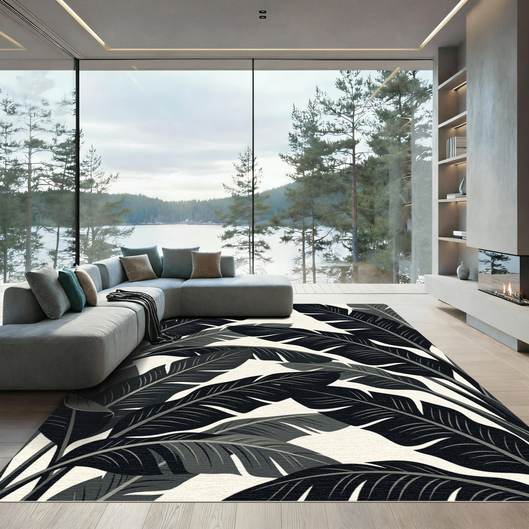 Monochromatic Tropical Banana Leaf Arrangement Rug