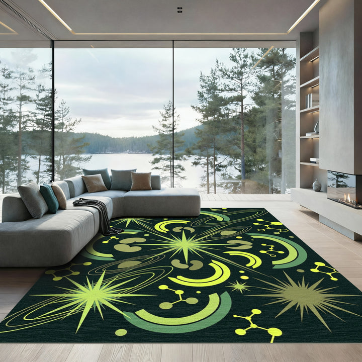 Lime Green Cosmic Atomic Burst Rug