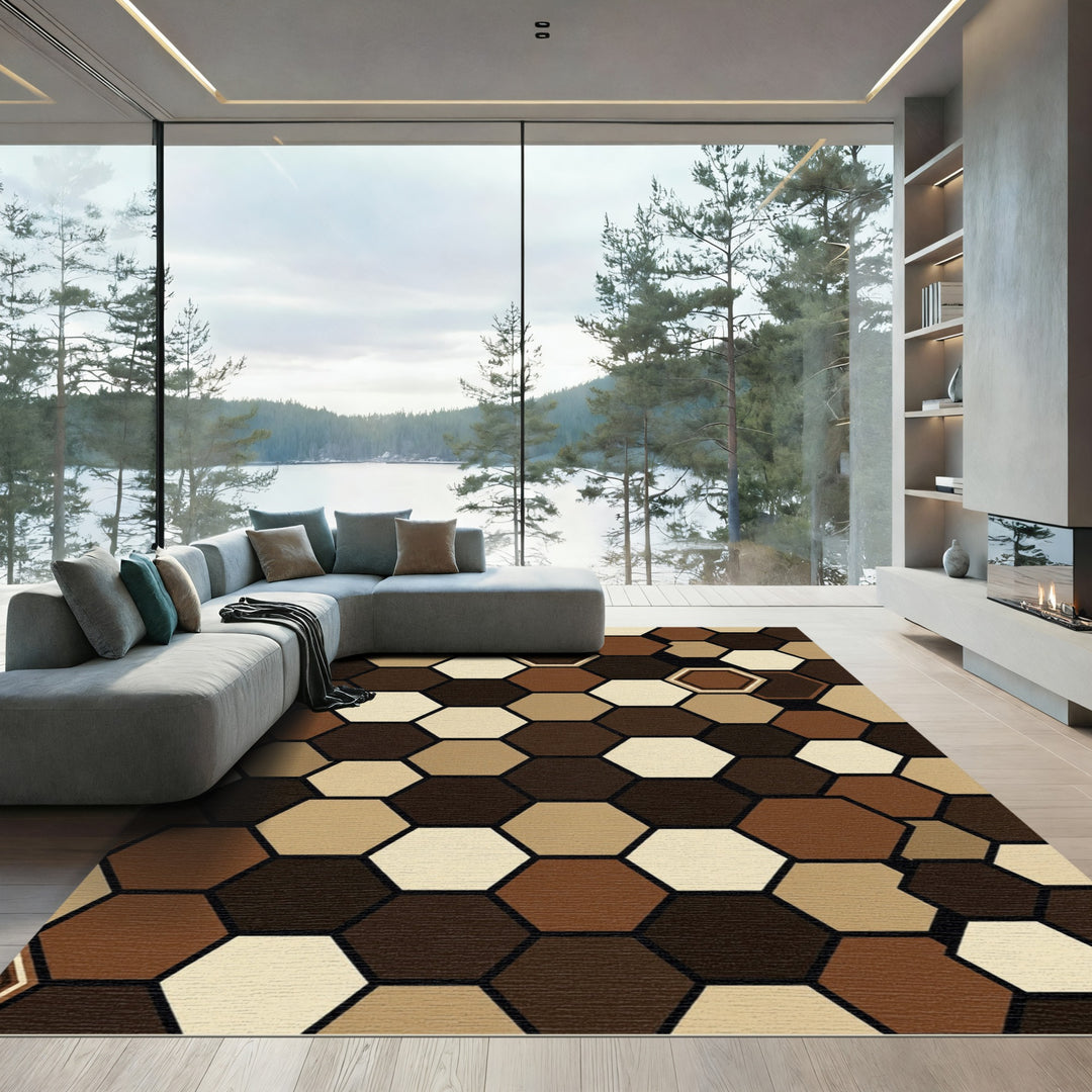 Earthy Tones Geometric Hexagon Rug