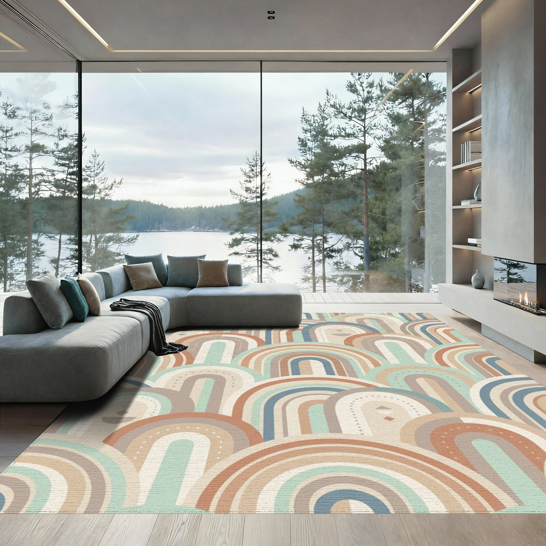Arching Rainbow Stripes Geometric Rug