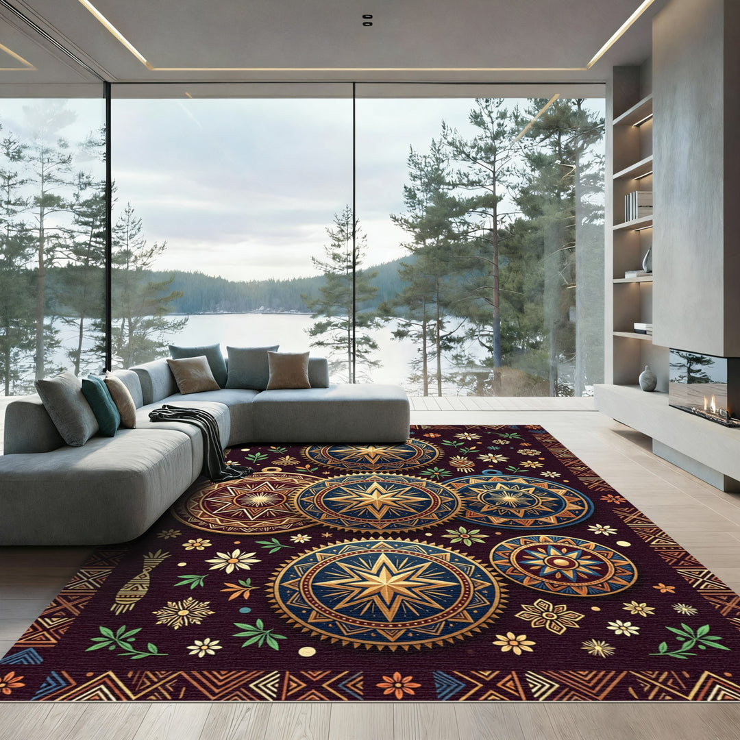 Golden Star Medallion Tribal Ornament Rug