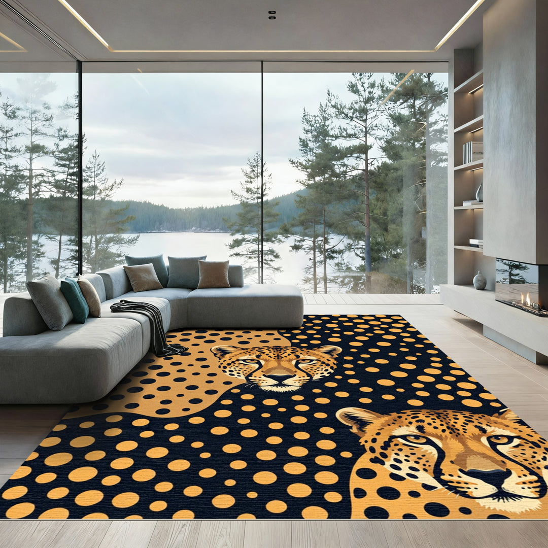 Bold Cheetah Black Orange Polka Dot Rug