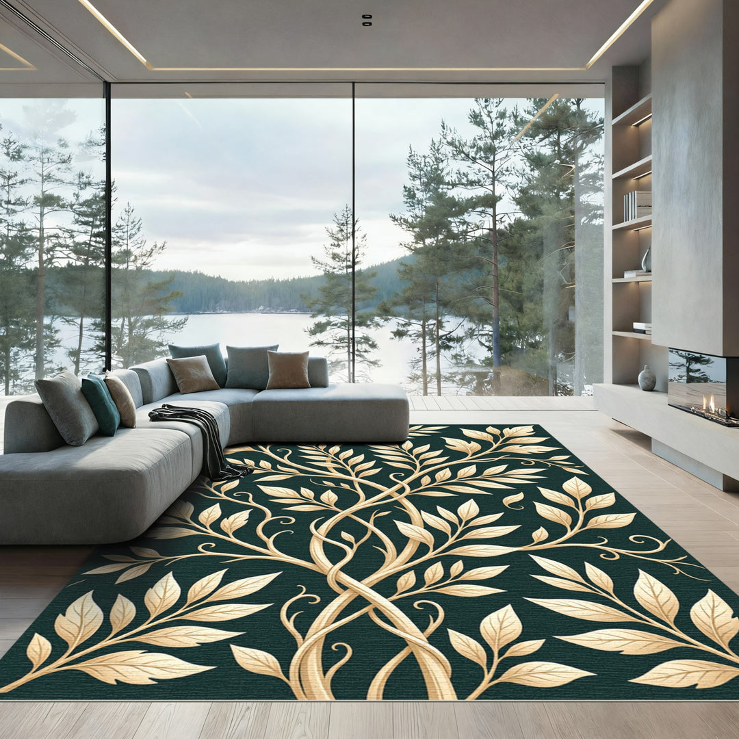 Golden Leafy Vine Art Rug