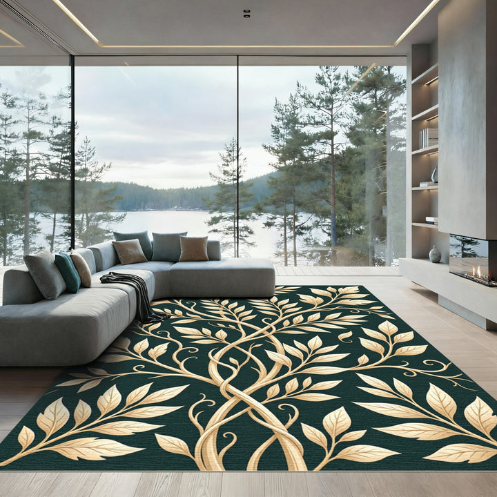Golden Leafy Vine Art Rug