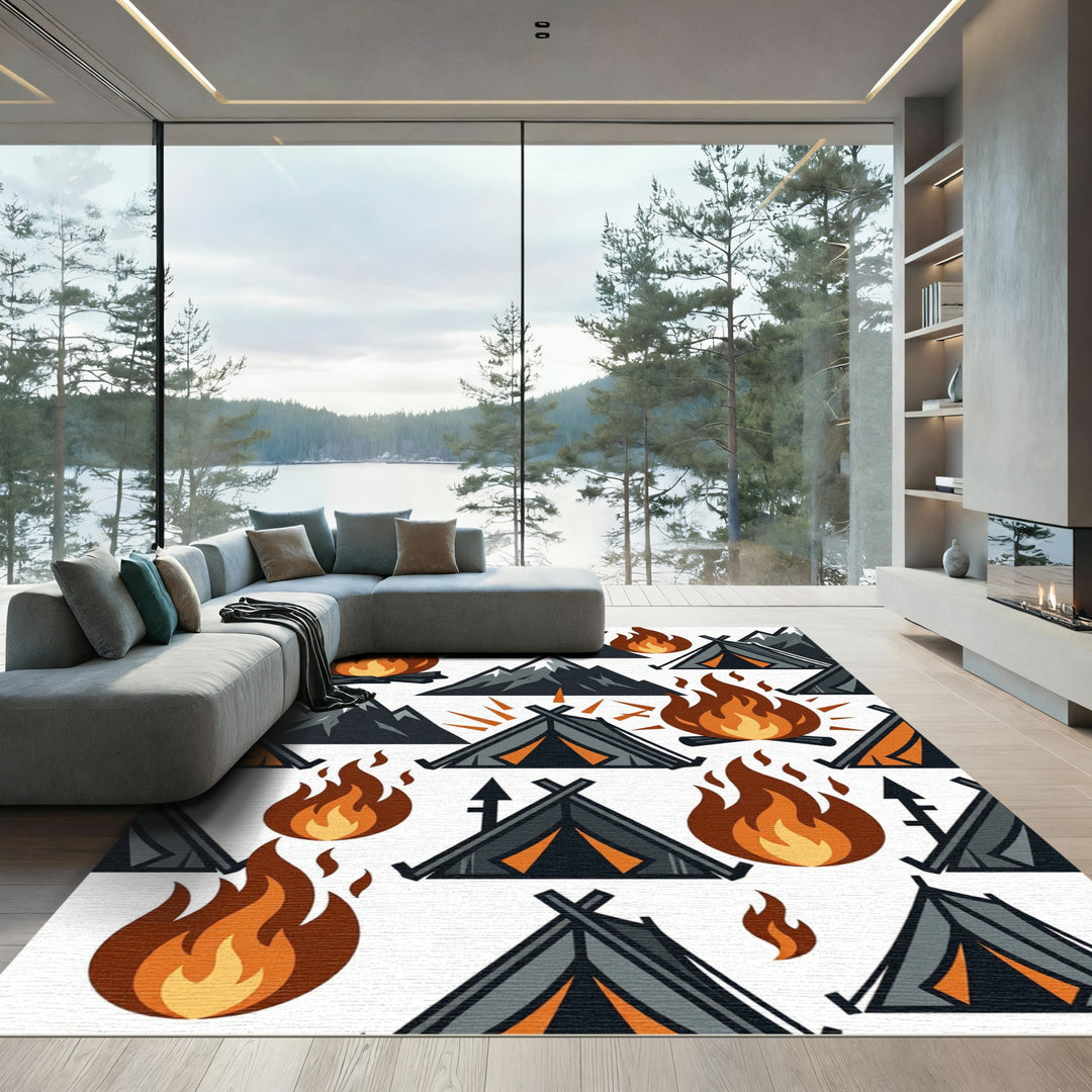 Camping Fire Mountain Tent Adventure Rug