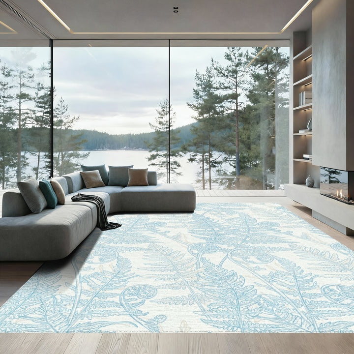 Coastal Blue Fern Frond Wallpaper Rug