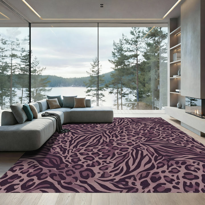 Mauve Leopard Zebra Mix Blend Rug