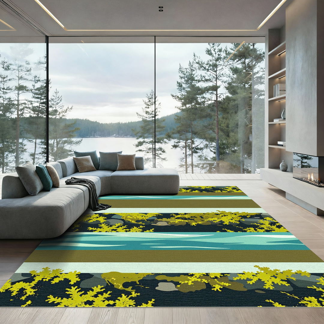 Abstract Yellow Green Water Stripes Rug