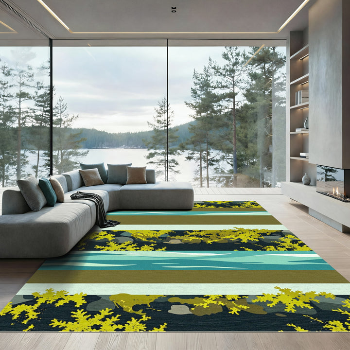 Abstract Yellow Green Water Stripes Rug