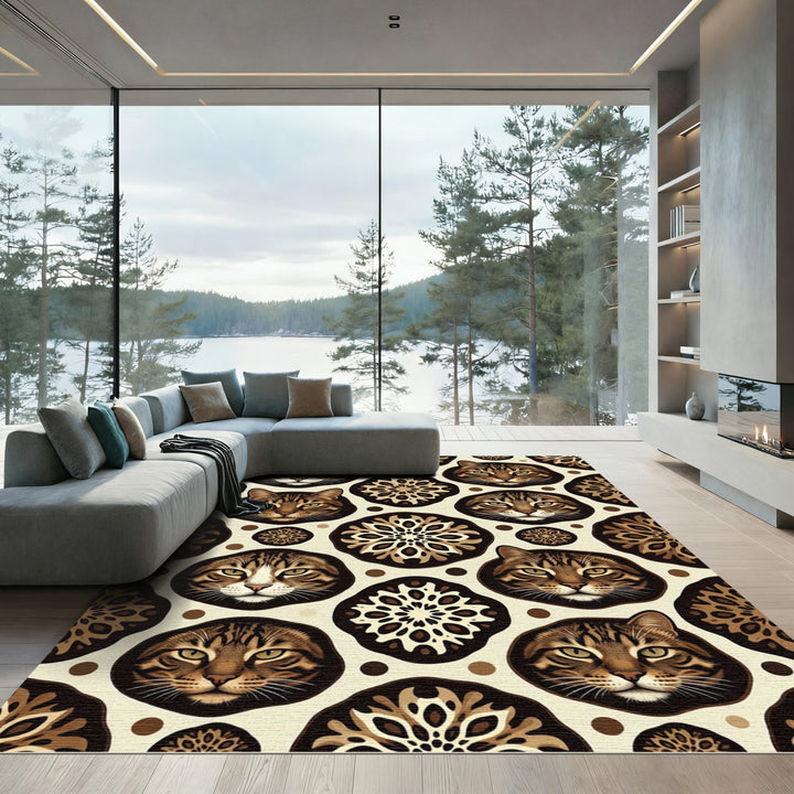 Brown Feline Medallion Pattern Rug