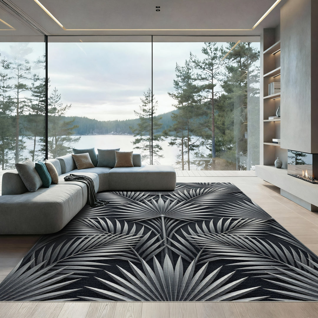 Monochromatic Palm Frond Art Rug