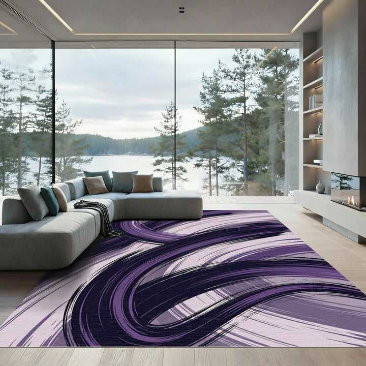 Bold Purple Abstract Brushstroke Rug