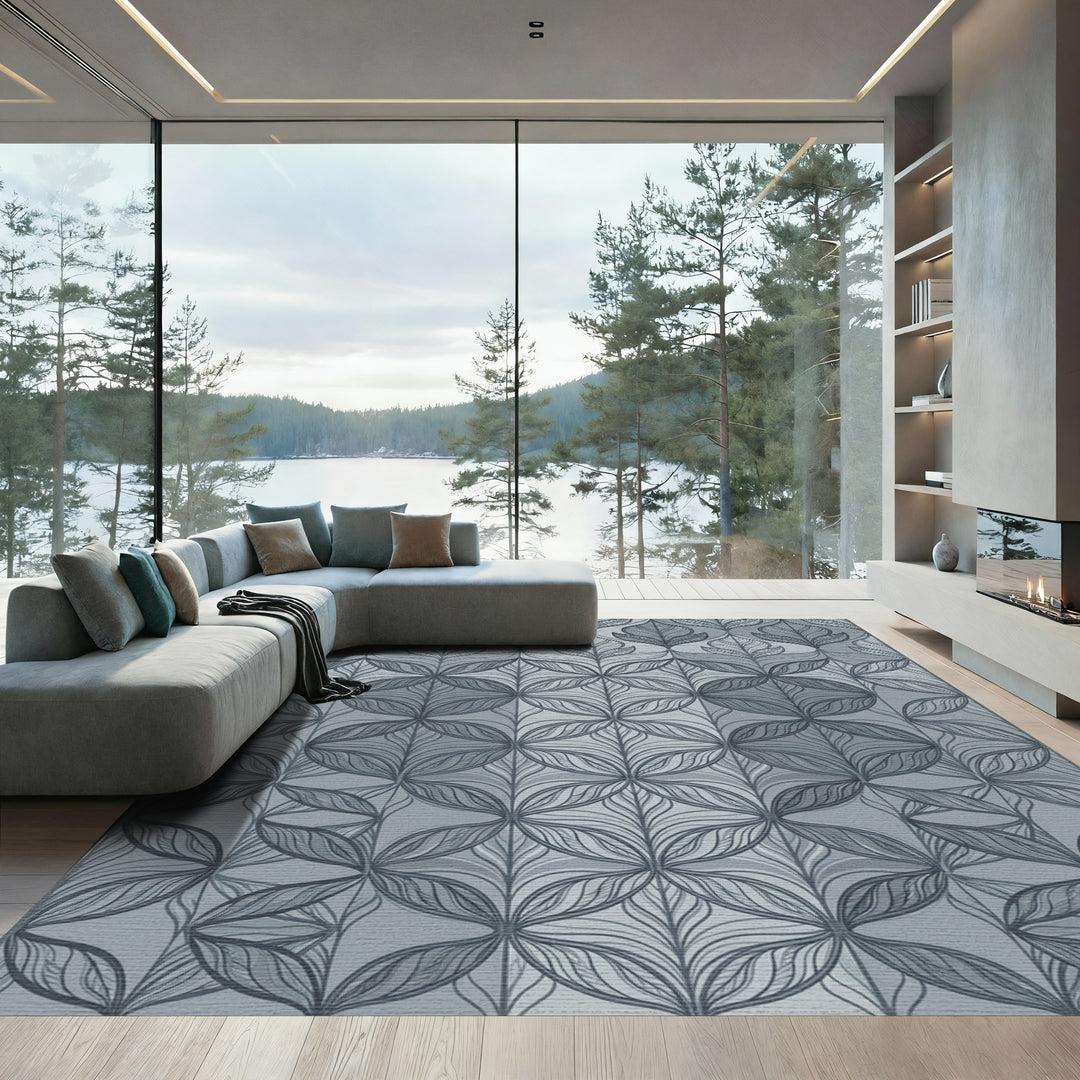 Monochromatic Grey Leaf Linkage Rug