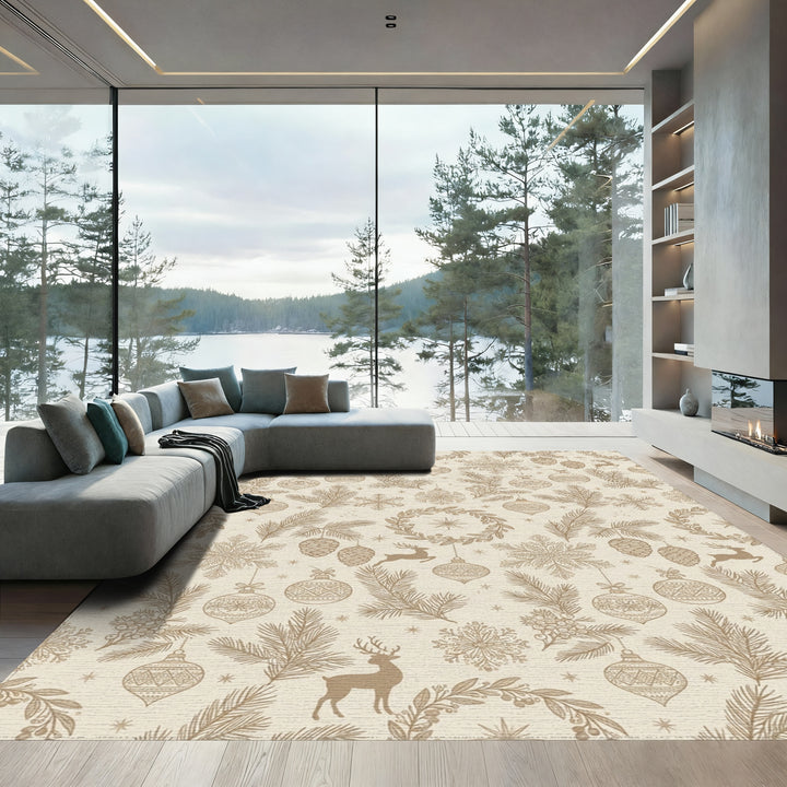Golden Winter Woodland Christmas Ornaments Rug