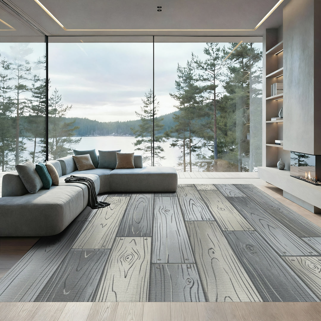 Rustic Gray Wood Plank Texture Rug