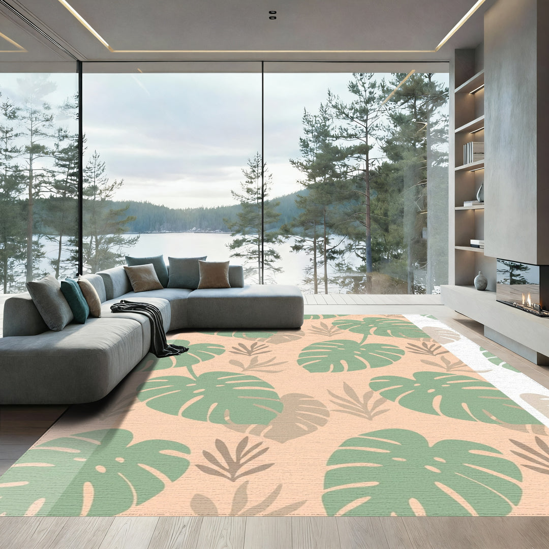 Green Tropical Monstera Leaf Coral Rug