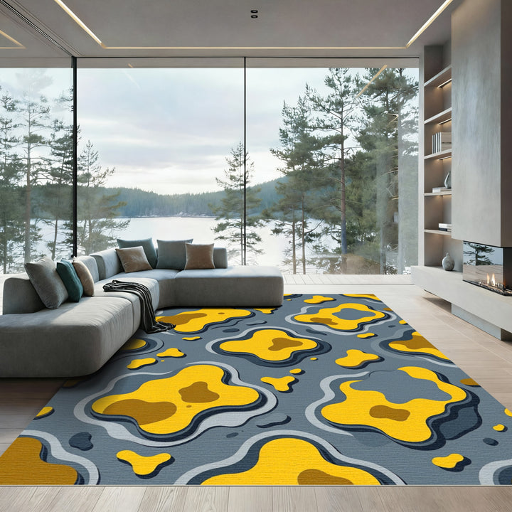 Abstract Yellow Organic Blob Wave Rug