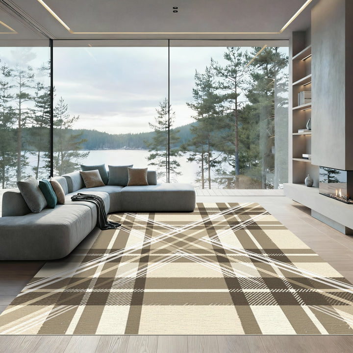 Classic Tan Plaid Tartan Rug
