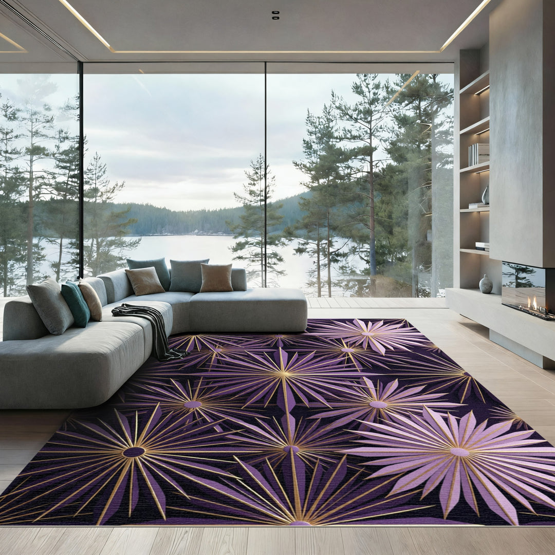 Plum Gold Starburst Radiating Floral Rug