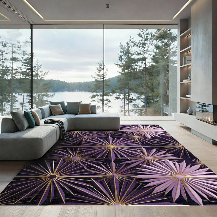 Plum Gold Starburst Radiating Floral Rug