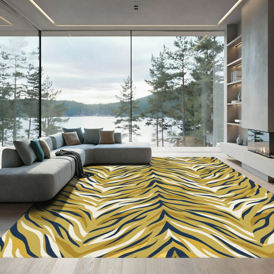 Golden Zebra Stripe Contemporary Rug