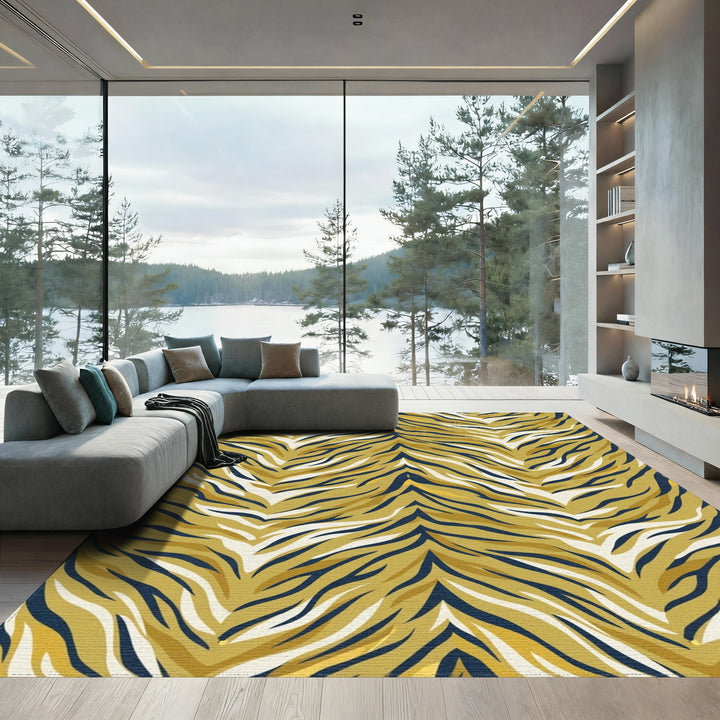 Golden Zebra Stripe Contemporary Rug