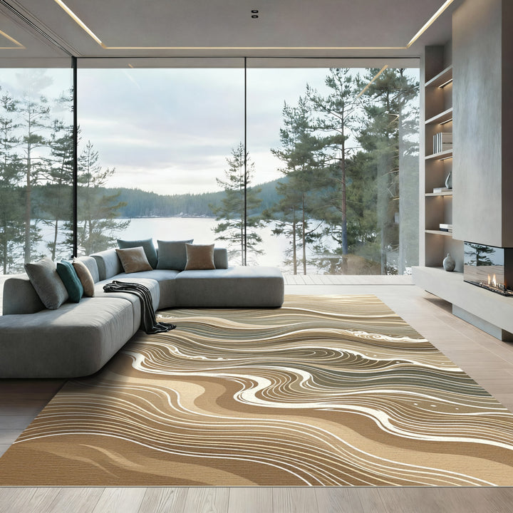Abstract Sandy Shoreline Waves Rug