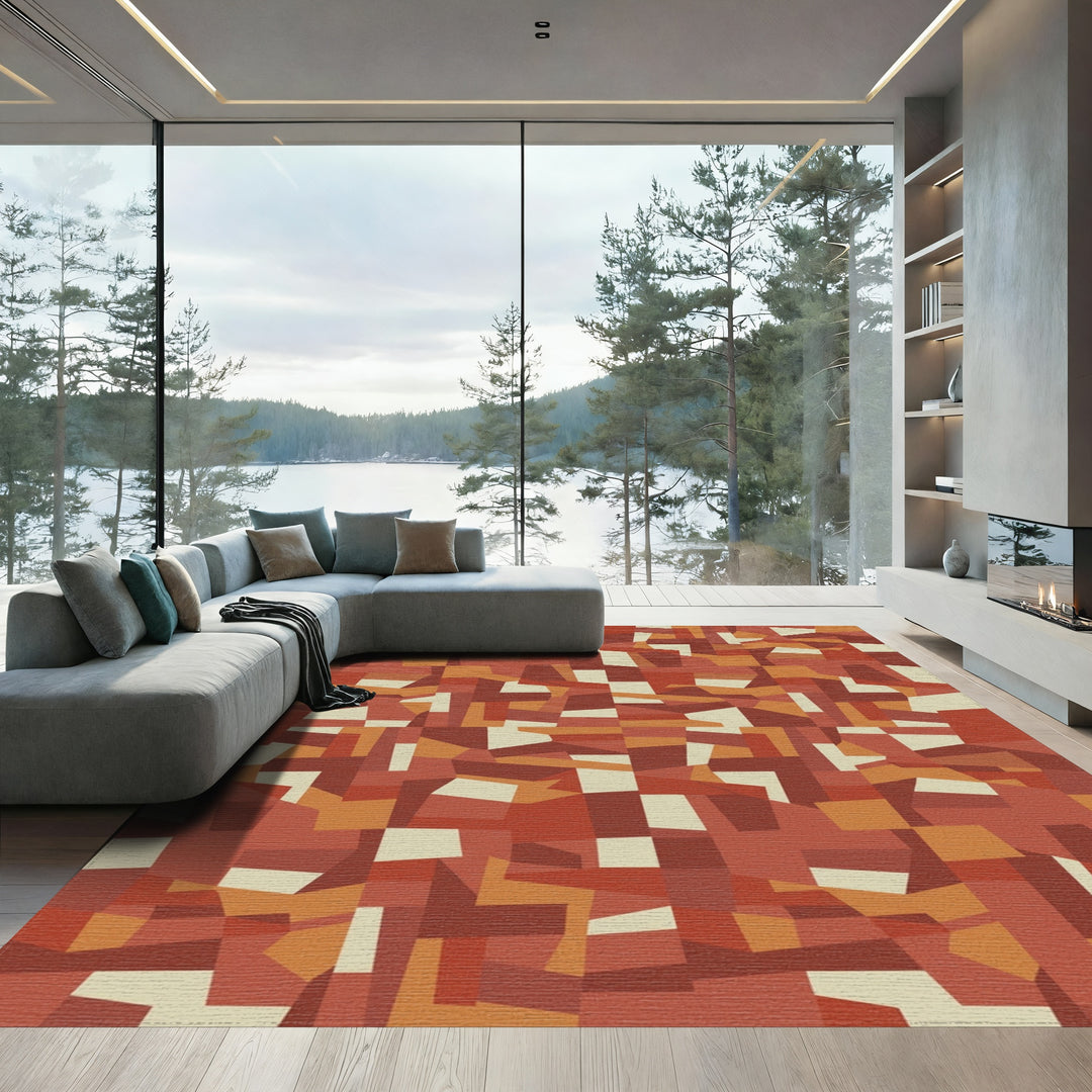 Terracotta Earth Tone Geometric Fragments Rug