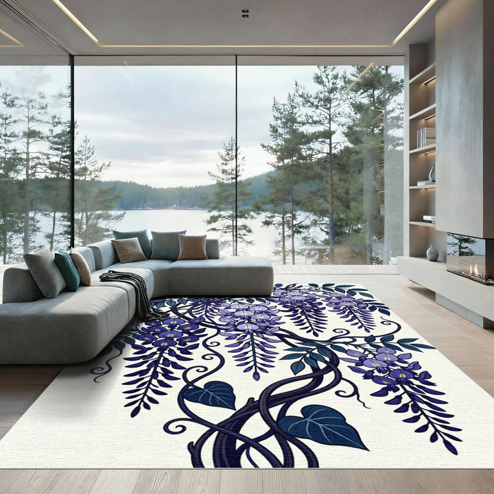 Purple Wisteria Vine Floral Arrangement Rug