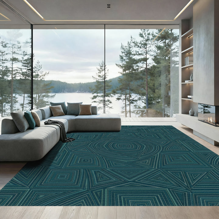 Teal Geometric Optical Illusion Rug