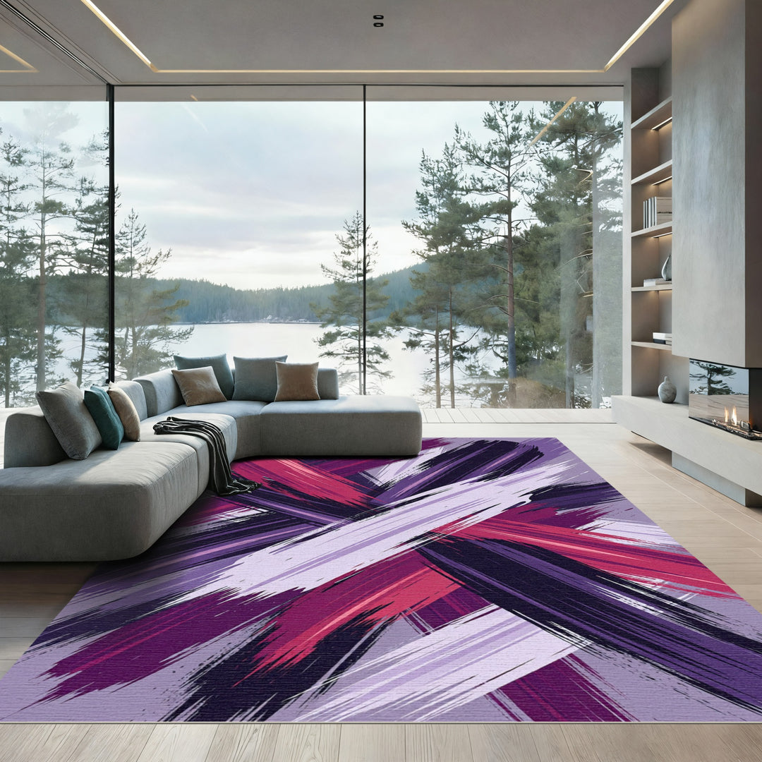 Abstract Magenta Purple Brushstroke Rug
