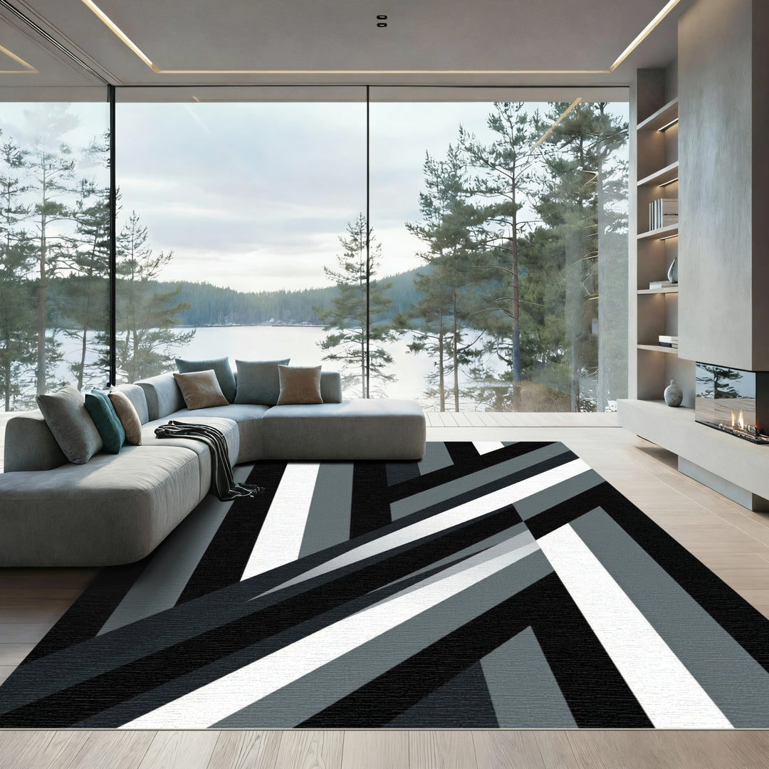 Monochrome Geometric Stripe Overlap Rug