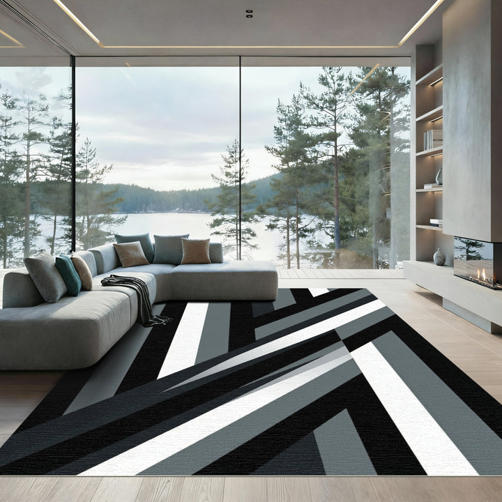 Monochrome Geometric Stripe Overlap Rug