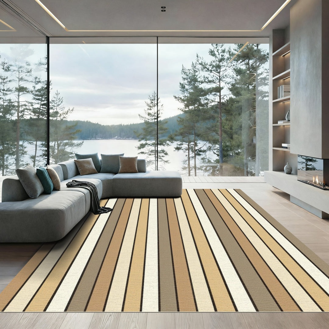Neutral Earth Tone Vertical Stripe Rug