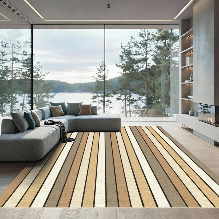 Neutral Earth Tone Vertical Stripe Rug